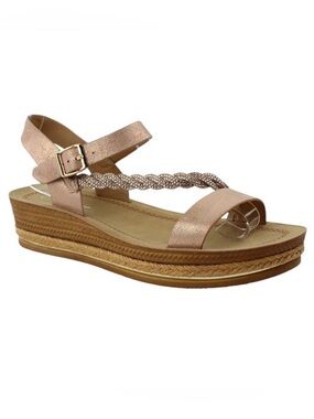 Forever Comfort Strappy Wedge Sandal Gold Sparkle Strap Raffia Wedge Size 10